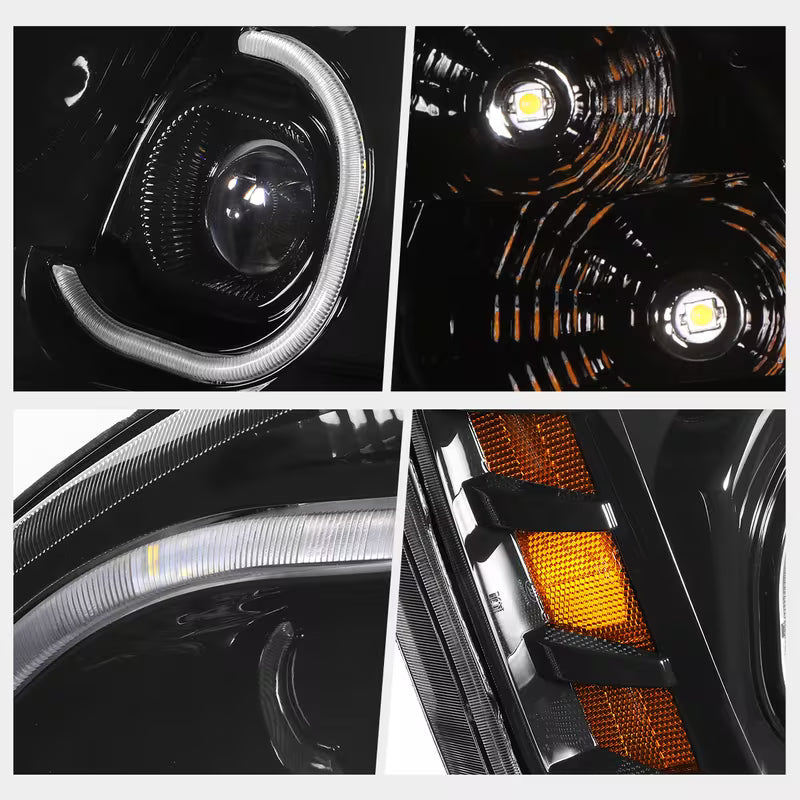 Freightliner Cascadia  08-17  3D LED Bar C-Shape Halo DRL Projector Headlights