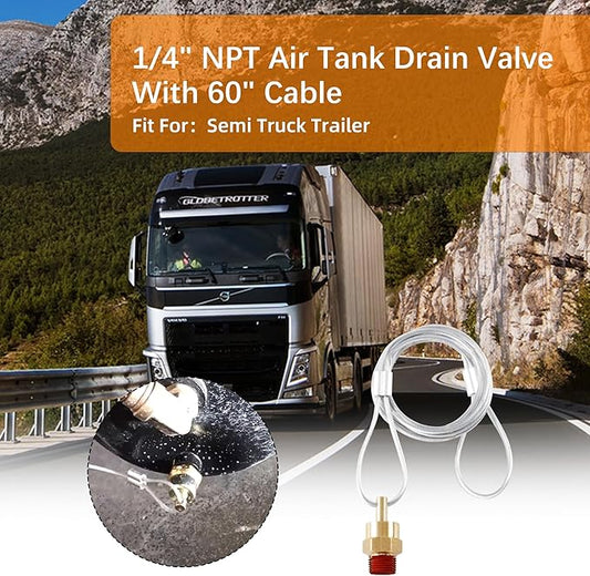 Air Tank Drain Valve Plug Fitting 1/4" NPT with 60" Cable Valve (1 PIECE)