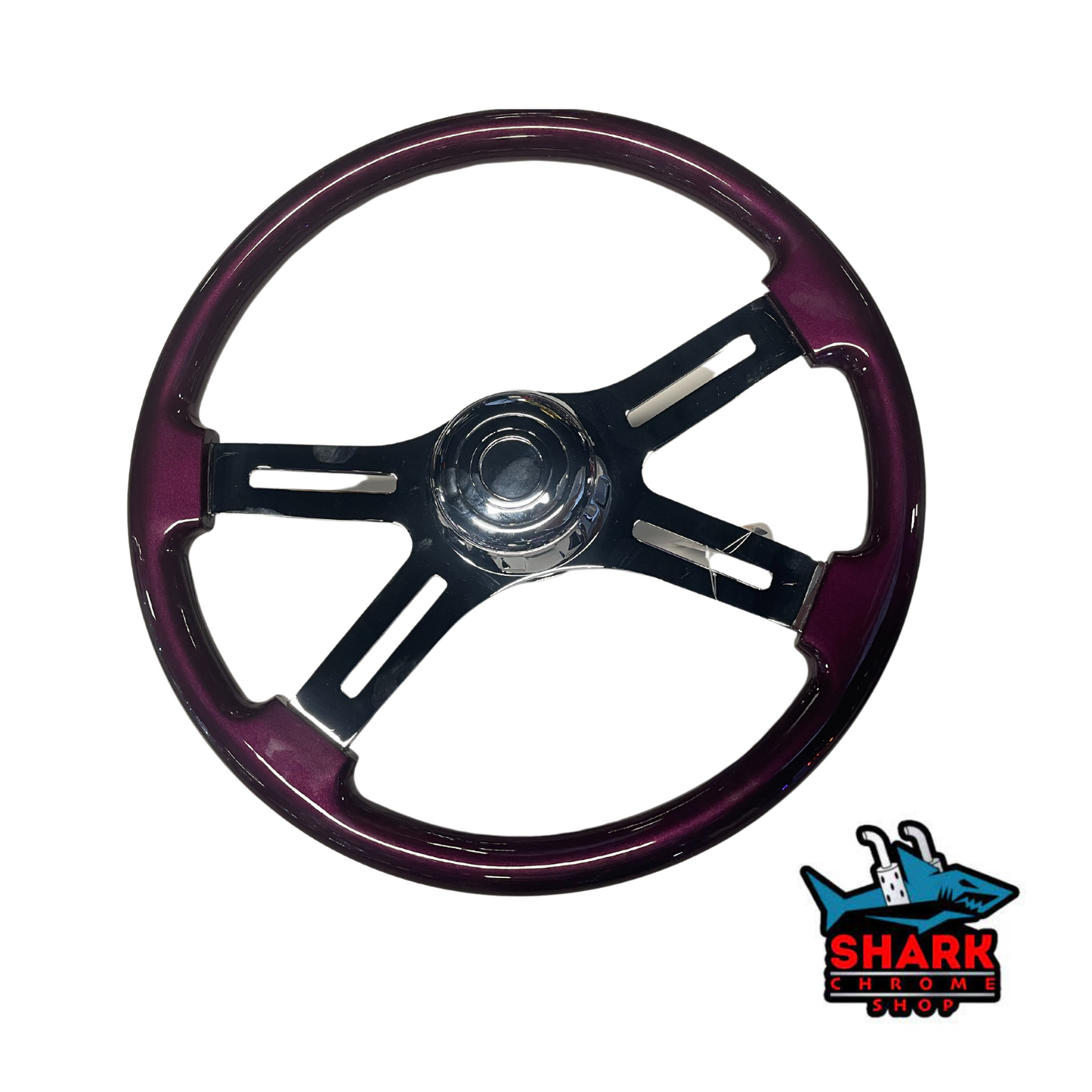 Freightliner 18'' PURPLE WOOD STEERING WHEEL WITH 4 CHROME SPOKES WITH HUB