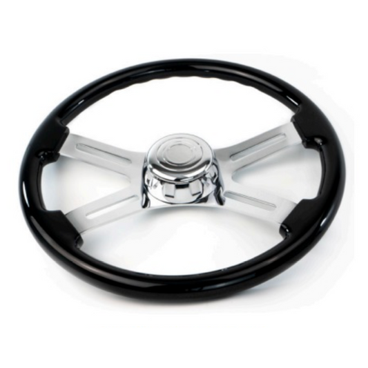 Peterbilt 18" Black Mahogany 4-Spoke Steering Wheel + Hub Kit