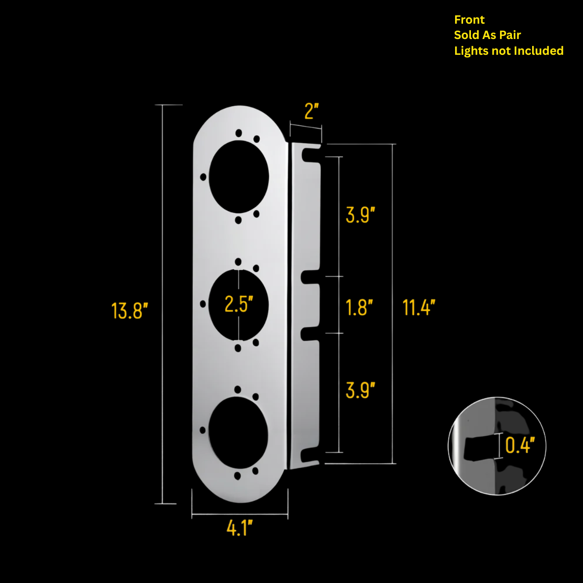 Peterbilt -T- Radious Style bracket w/(3)Watermelon light holes stainless PAIR steel