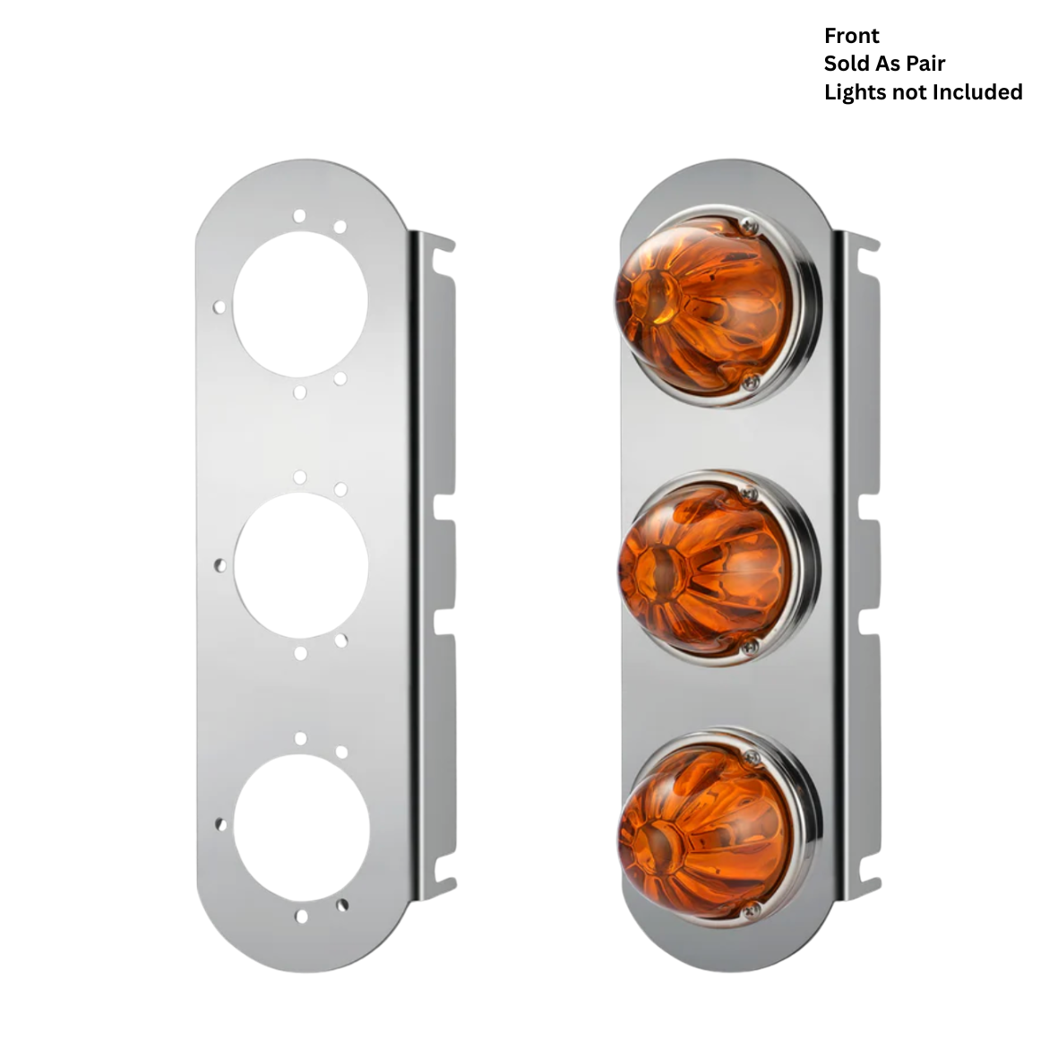 Peterbilt -T- Radious Style bracket w/(3)Watermelon light holes stainless PAIR steel