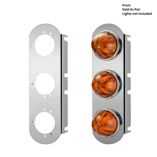 Peterbilt -T- Radious Style bracket w/(3)Watermelon light holes stainless PAIR steel