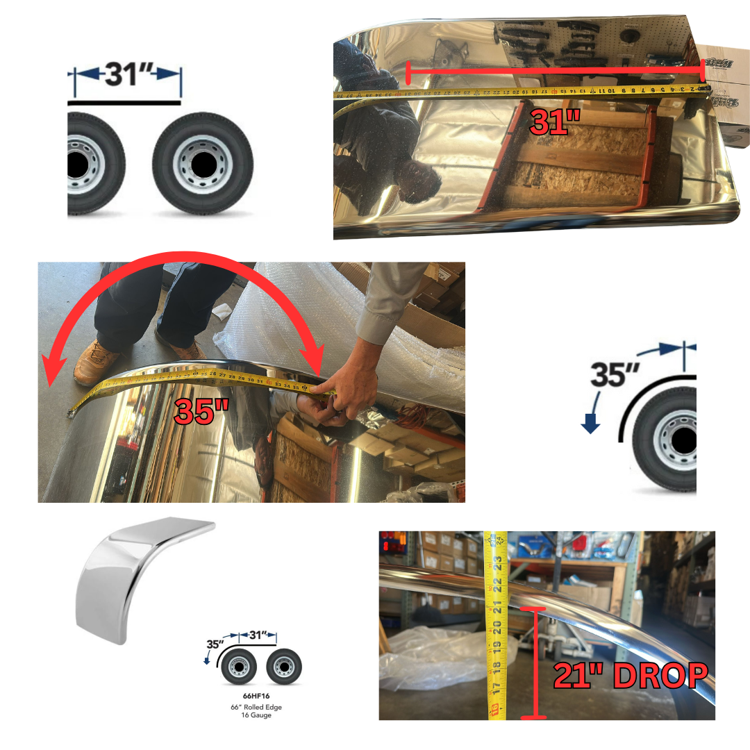 Stainless Steel Half Fenders 66" Set With Mounting Hardware include