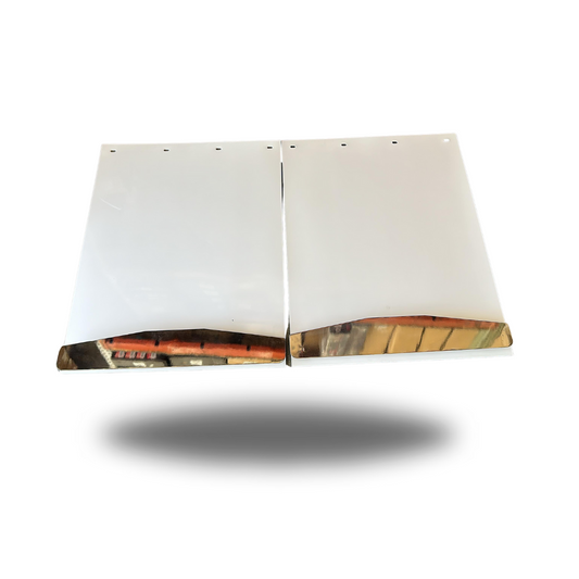 WHITE  SET OF MUD FLAPS 24"x30"  WITH SET OF MUDFLAP WEIGHTS