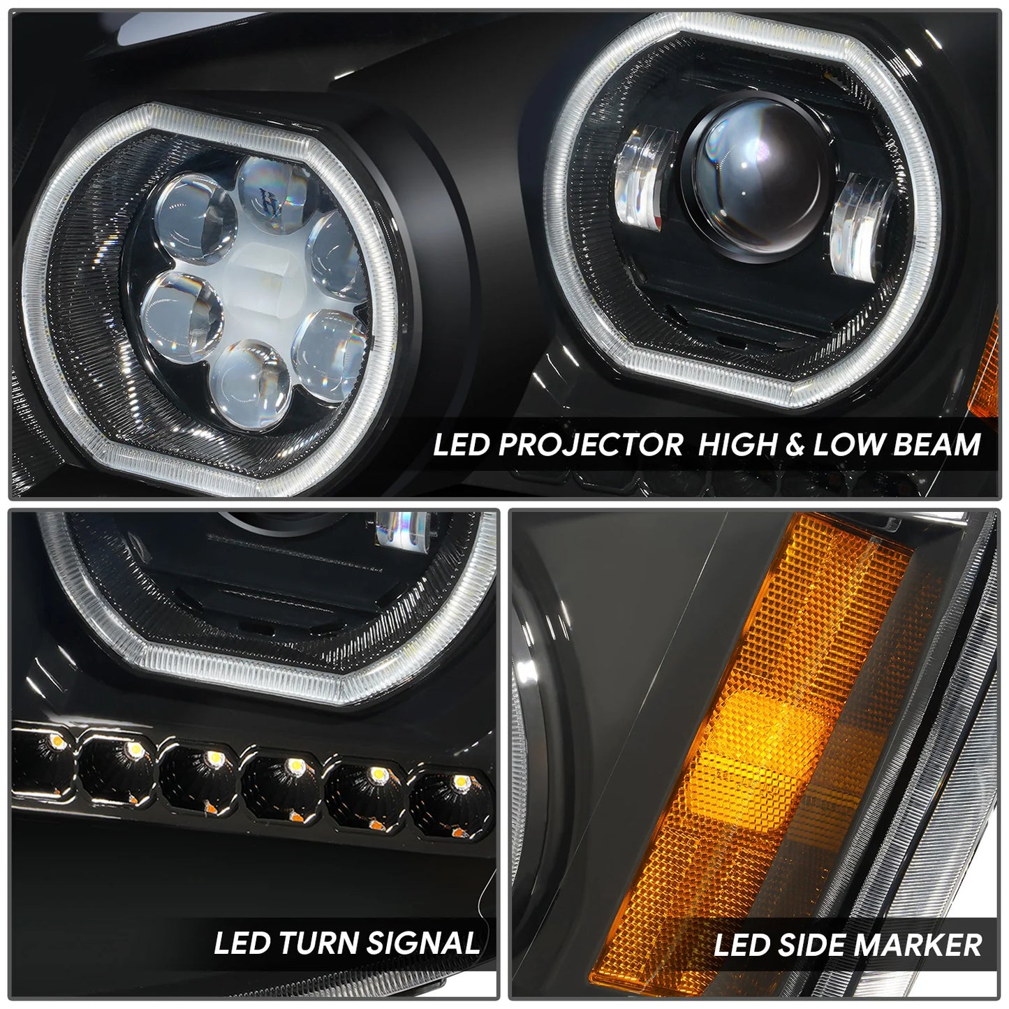 Freightliner Cascadia 08-17  RGB LED  Projector Headlights Black (SOLD INDIVIDUALLY)