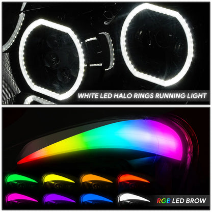 Freightliner Cascadia 08-17  RGB LED  Projector Headlights Black (SOLD INDIVIDUALLY)