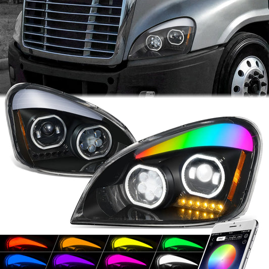 Freightliner Cascadia 08-17  RGB LED  Projector Headlights Black (SOLD INDIVIDUALLY)