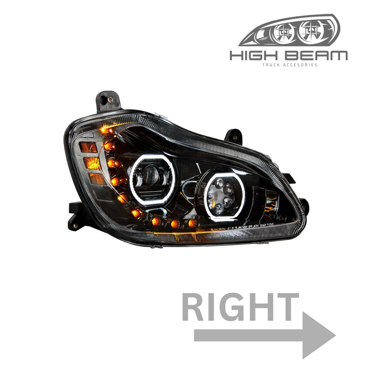 Kenworth T680 Headlight Full LED 2013-2021,Available in Chrome or Black Housing