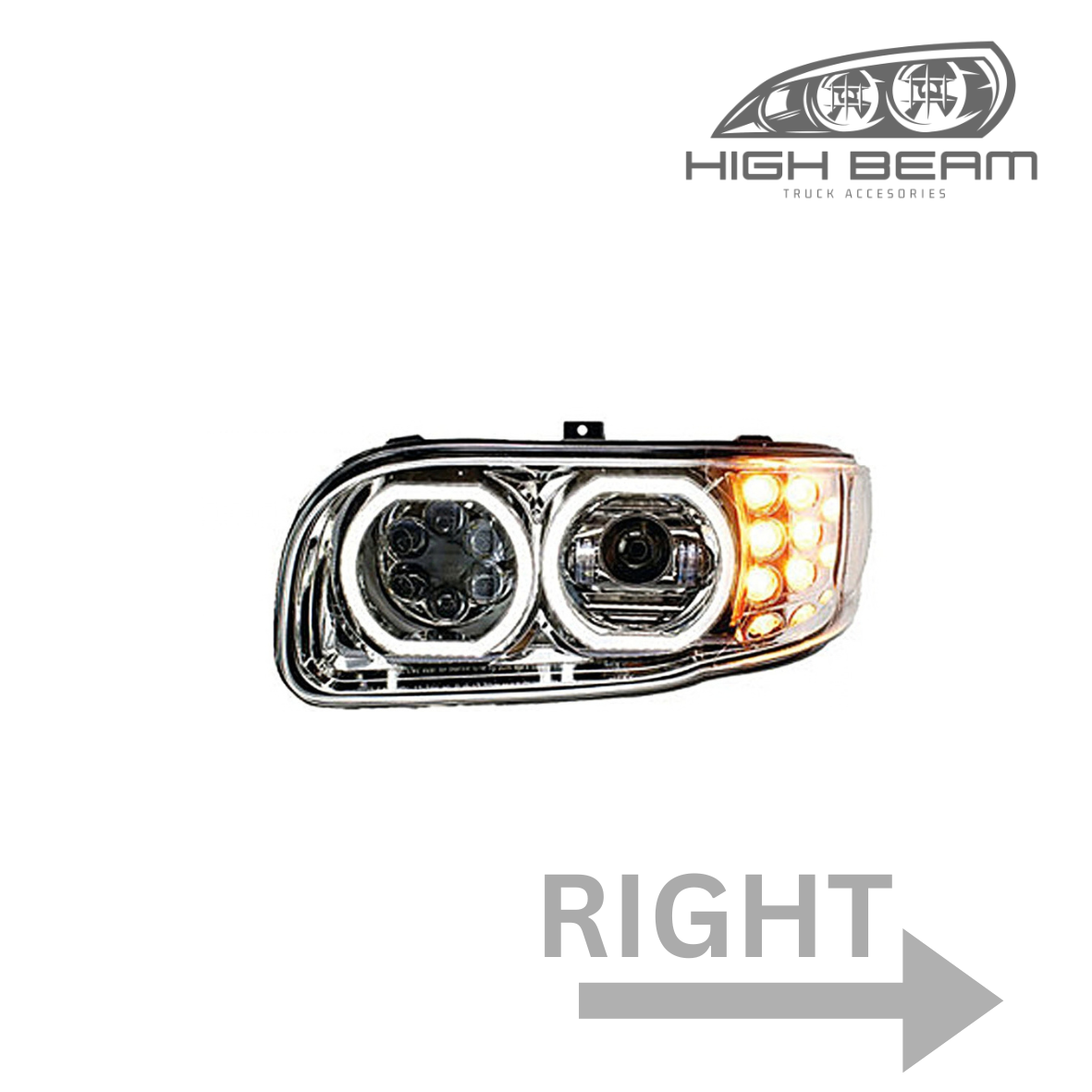 Peterbilt 388/389 Full LED Headlight Available in Black or Chrome
