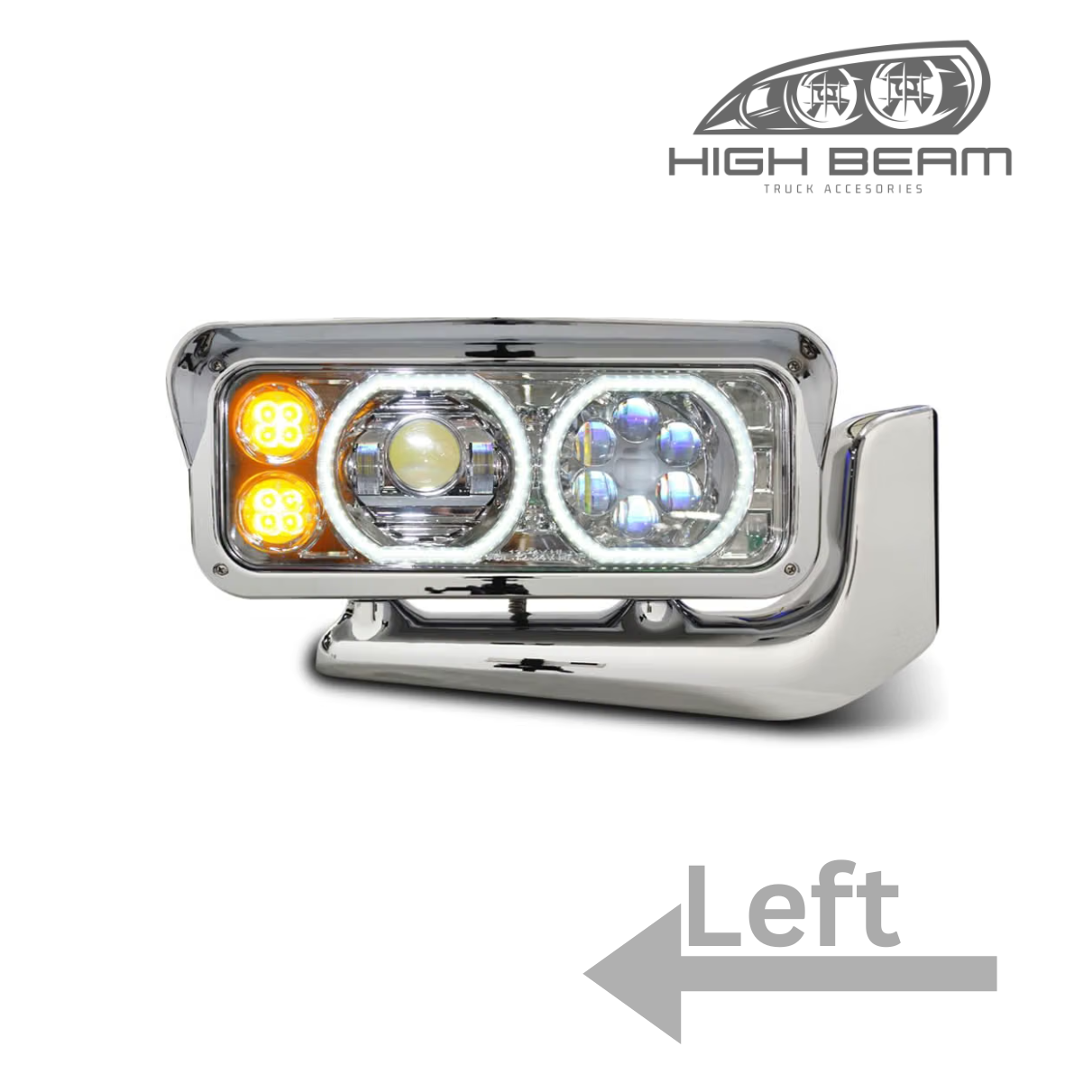 Peterbilt 359, Black Headlight with Aluminum Alloy Bracket Available in Chrome or Black Housing