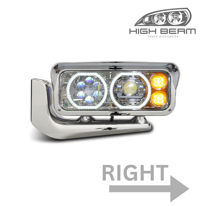 Peterbilt 359, Black Headlight with Aluminum Alloy Bracket Available in Chrome or Black Housing
