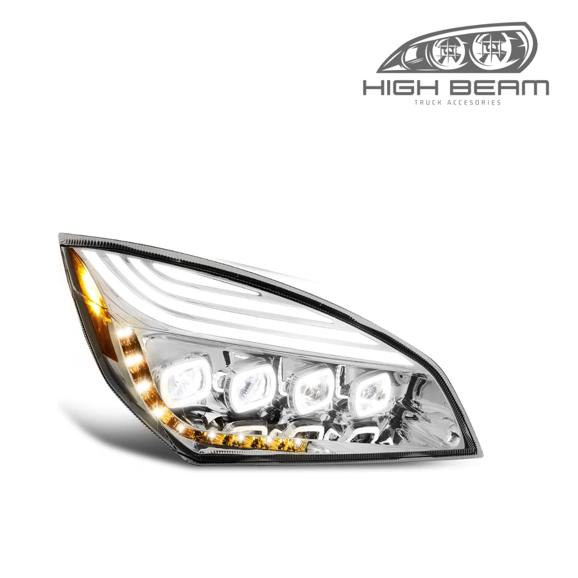 Quad LED Headlights w/ DRL For Freightliner Cascadia 2018-2024 (Available in Chrome or Black)