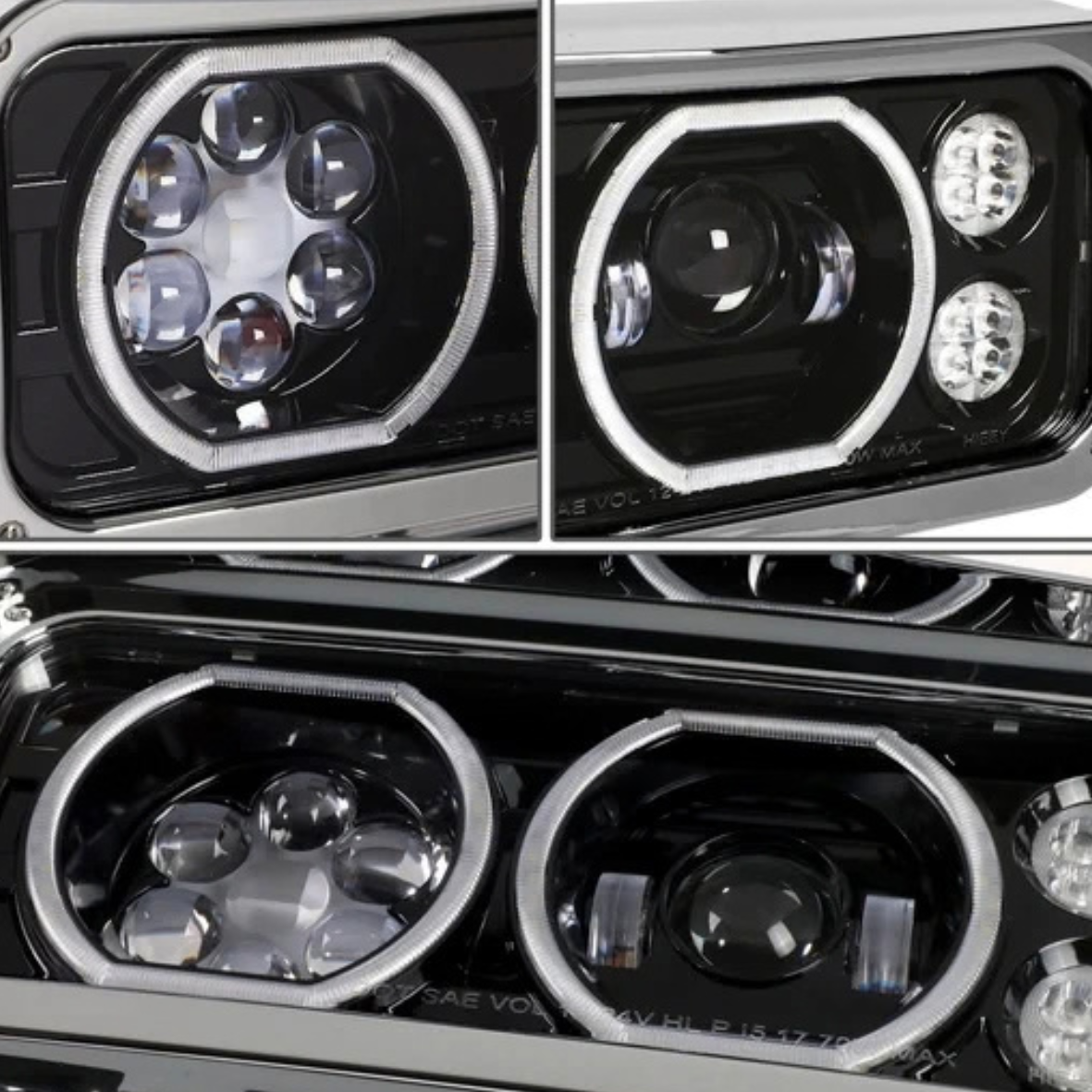 Peterbilt 359, Black Headlight with Aluminum Alloy Bracket Available in Chrome or Black Housing