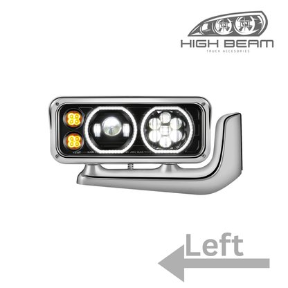 Peterbilt 359, Black Headlight with Aluminum Alloy Bracket Available in Chrome or Black Housing