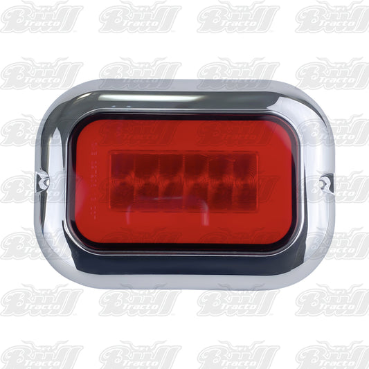 Red Oval LED Body Light with Chrome Flange & Short Wire
