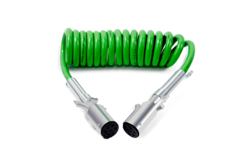 7 Way Trailer 15 FT Green ABS Spiral Electrical Power cord