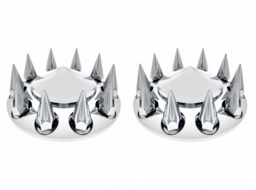 Pair Chrome Plastic Universal Spike Front Wheel Covers