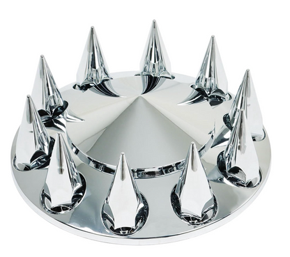 CHROME ABS PLASTIC FRONT AXLE COVER WITH POINTED HUB W/33MM EXTRA-LONG SPIKE