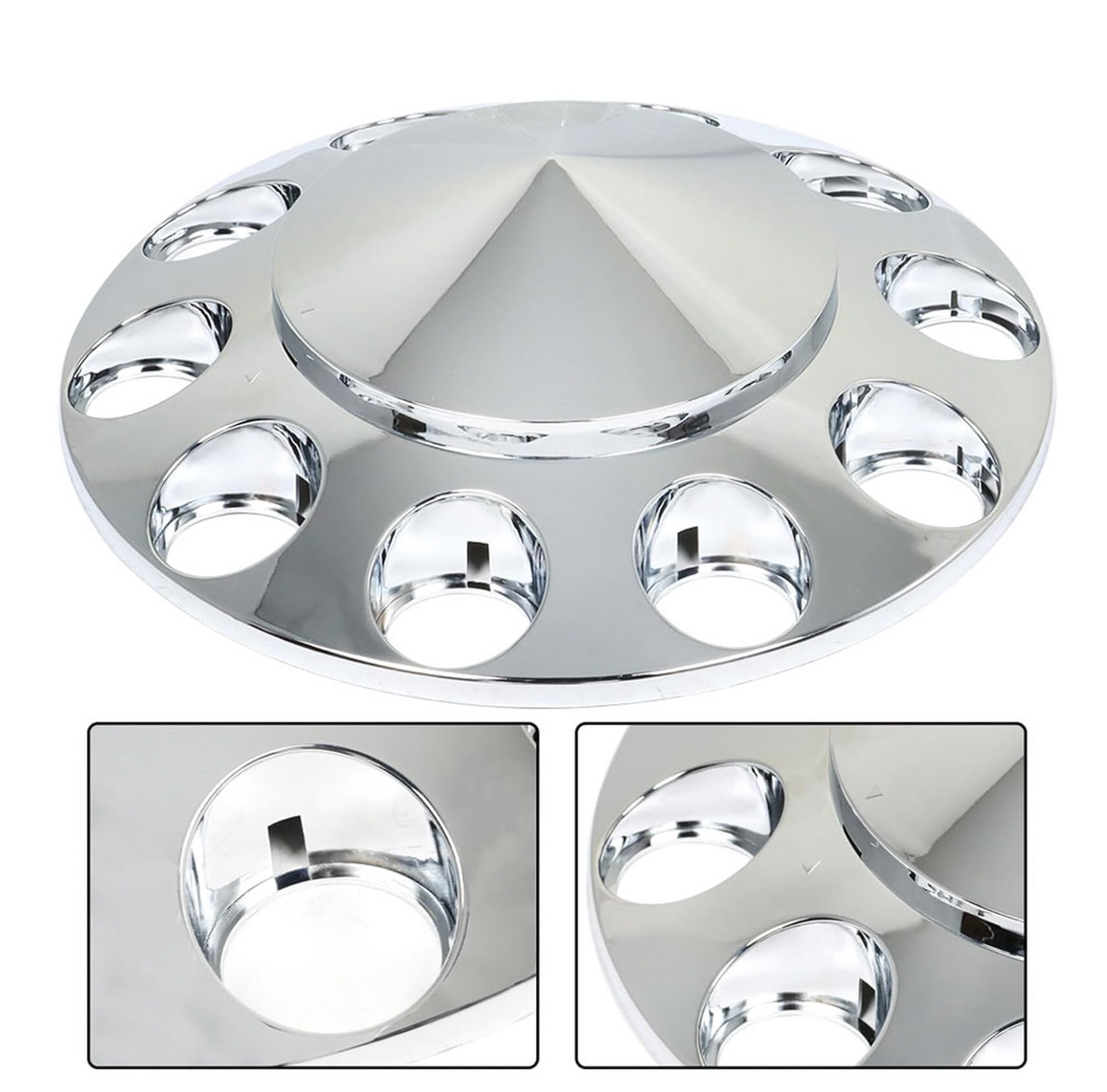 CHROME ABS PLASTIC FRONT AXLE COVER WITH POINTED HUB W/33MM EXTRA-LONG SPIKE