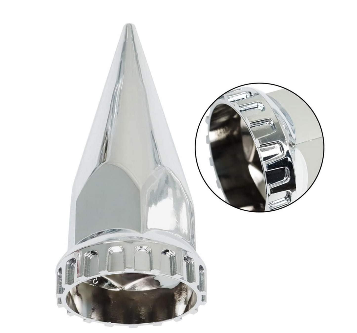 CHROME ABS PLASTIC FRONT AXLE COVER WITH POINTED HUB W/33MM EXTRA-LONG SPIKE