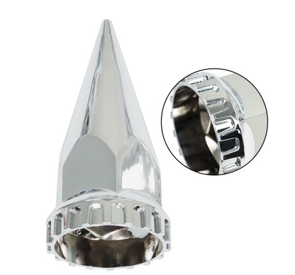 CHROME ABS PLASTIC FRONT AXLE COVER WITH POINTED HUB W/33MM EXTRA-LONG SPIKE