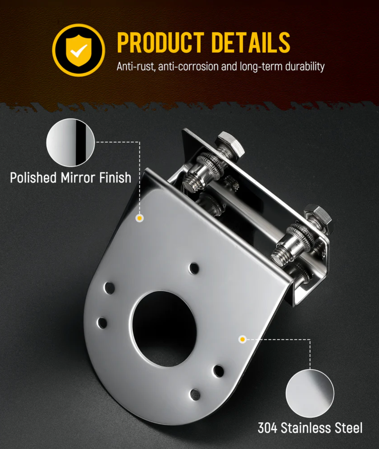 4 "Wide universal frame mount with 1 watermelon light hole mounting hardware included/45 Degree stainless steel