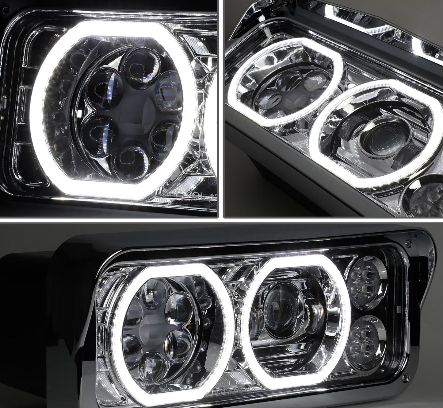Rectangular Halo LED Projector Headlight Assembly - Chrome Sold Indiviudally