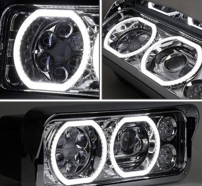 Rectangular Halo LED Projector Headlight Assembly - Chrome Sold Indiviudally