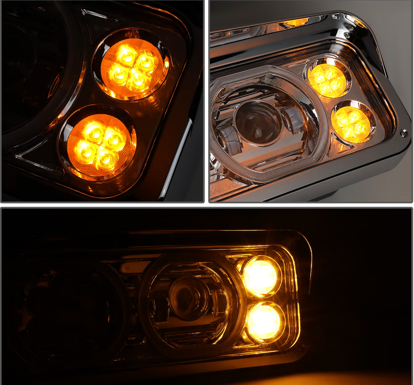 Rectangular Halo LED Projector Headlight Assembly - Chrome Sold Indiviudally