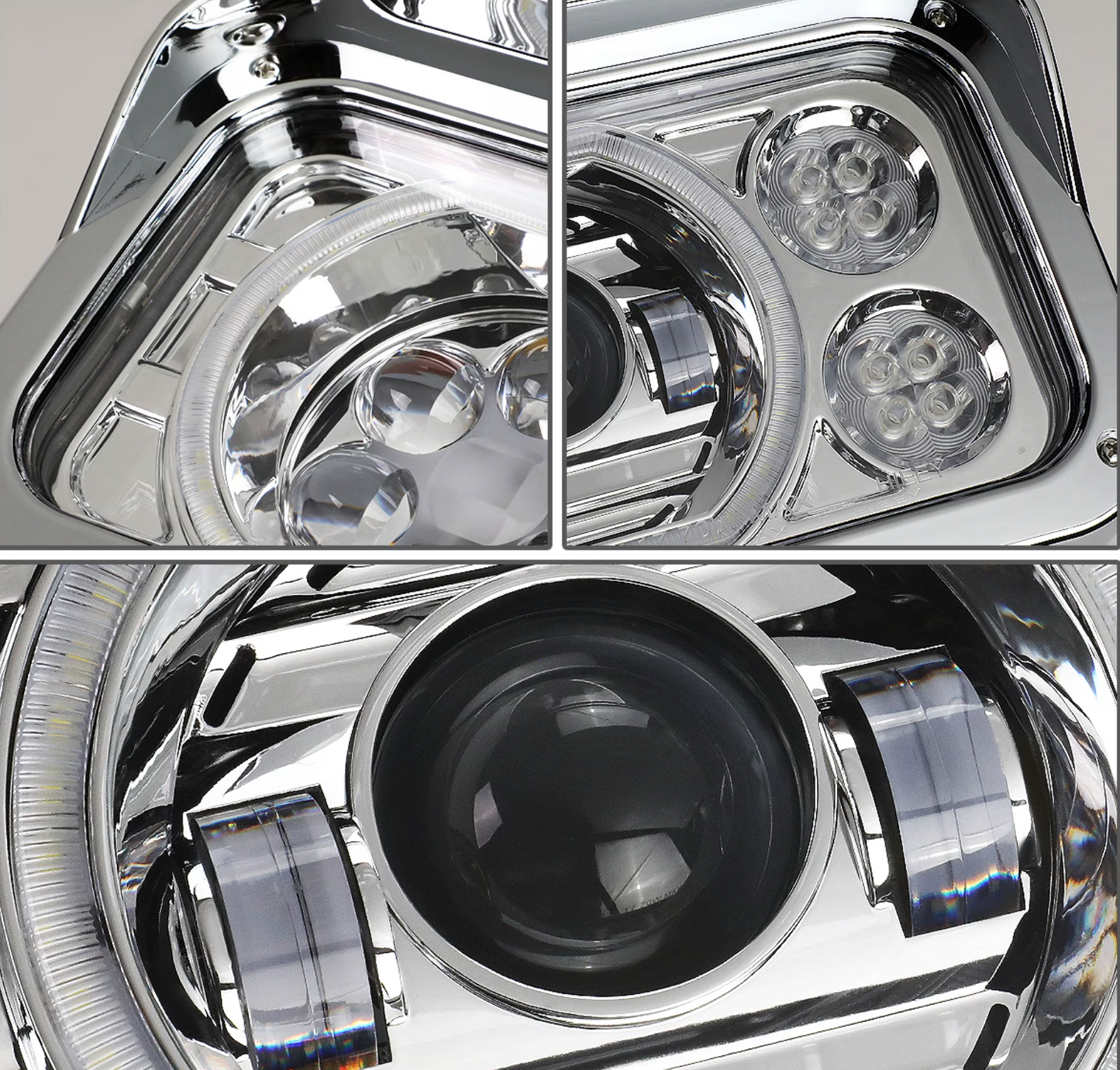 Rectangular Halo LED Projector Headlight Assembly - Chrome Sold Indiviudally
