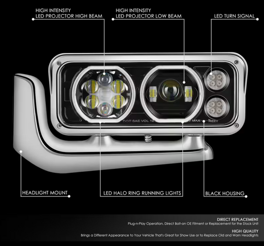 Peterbilt Black LED Headlight With Aluminum Alloy bracket