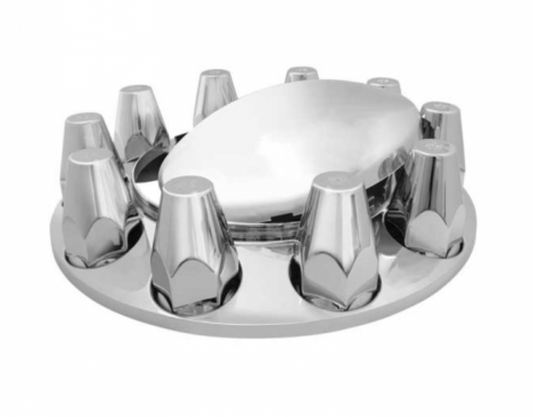 CHROME ABS PLASTIC FRONT AXLE COVER W/TEN 3MM PUSH-ON LUGNUT COVERS