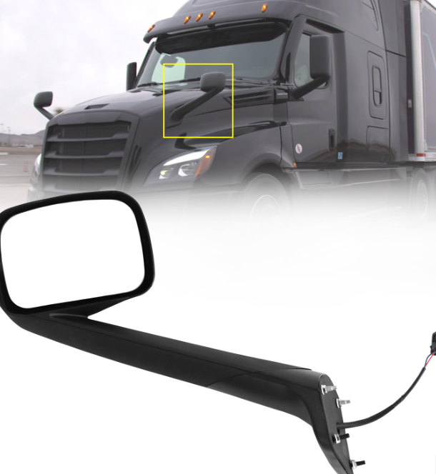 Premium New Freightliner Cascadia Black Electric Hood Mirror