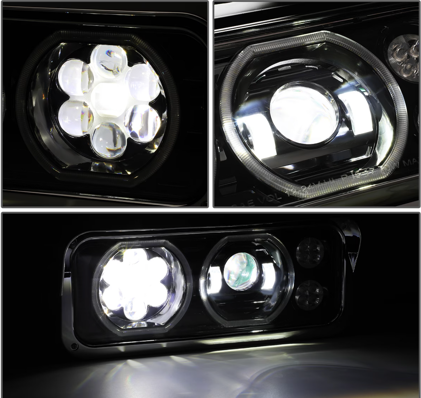 Rectangular Halo LED Projector Headlight Assembly -Black Sold Individually