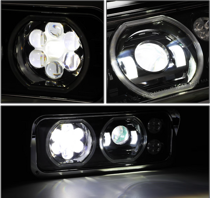 Rectangular Halo LED Projector Headlight Assembly -Black Sold Individually