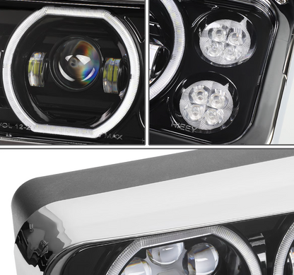 Rectangular Halo LED Projector Headlight Assembly -Black Sold Individually