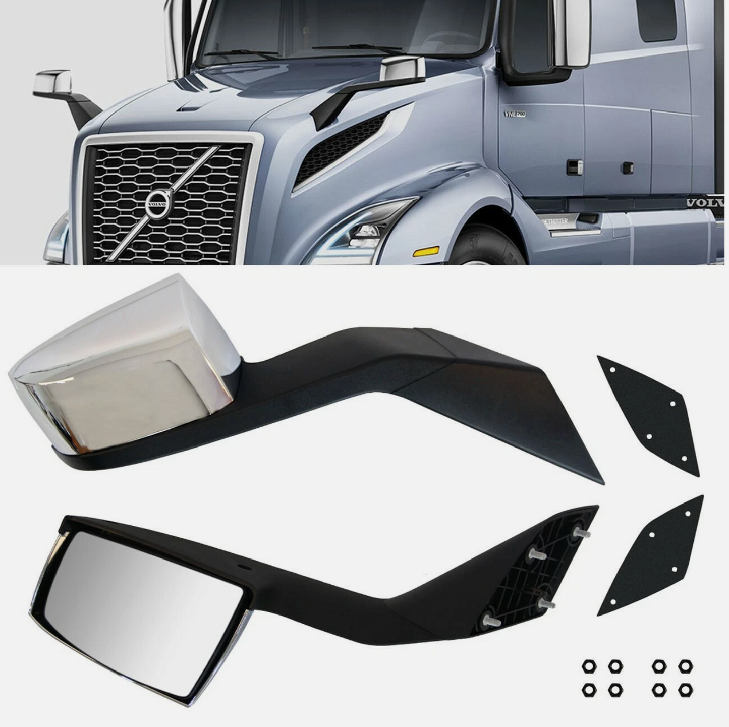 Chrome Hood Mirrors LH&RH Pair For Volvo VNL 2004-2017 PROMO WITH FREE SHIPPING!