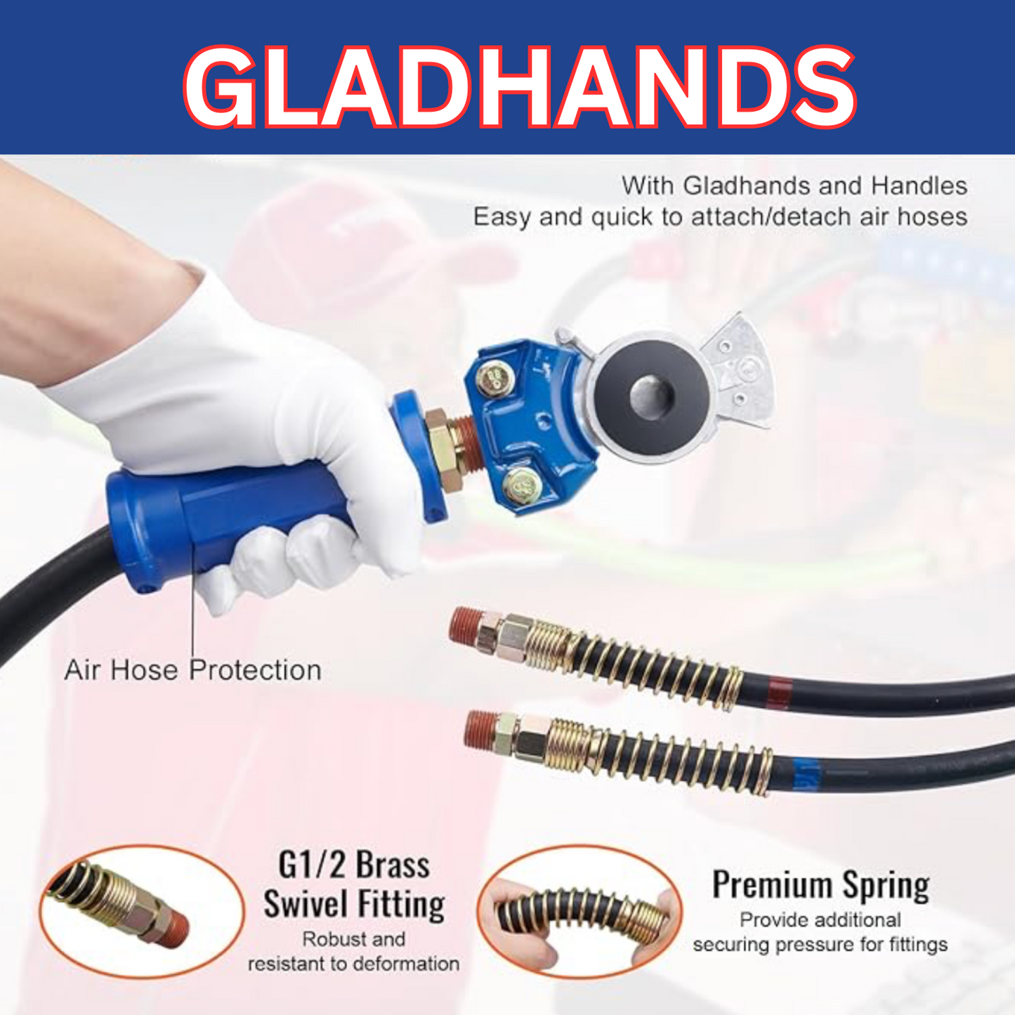 12FT Semi Truck Air Lines Kit with 2PCS Glad Hands, 3-in-1 Air Hose & 7 Way ABS Electric Power Line, with 2PCS Gladhand Handles, & Tender Spring Kit