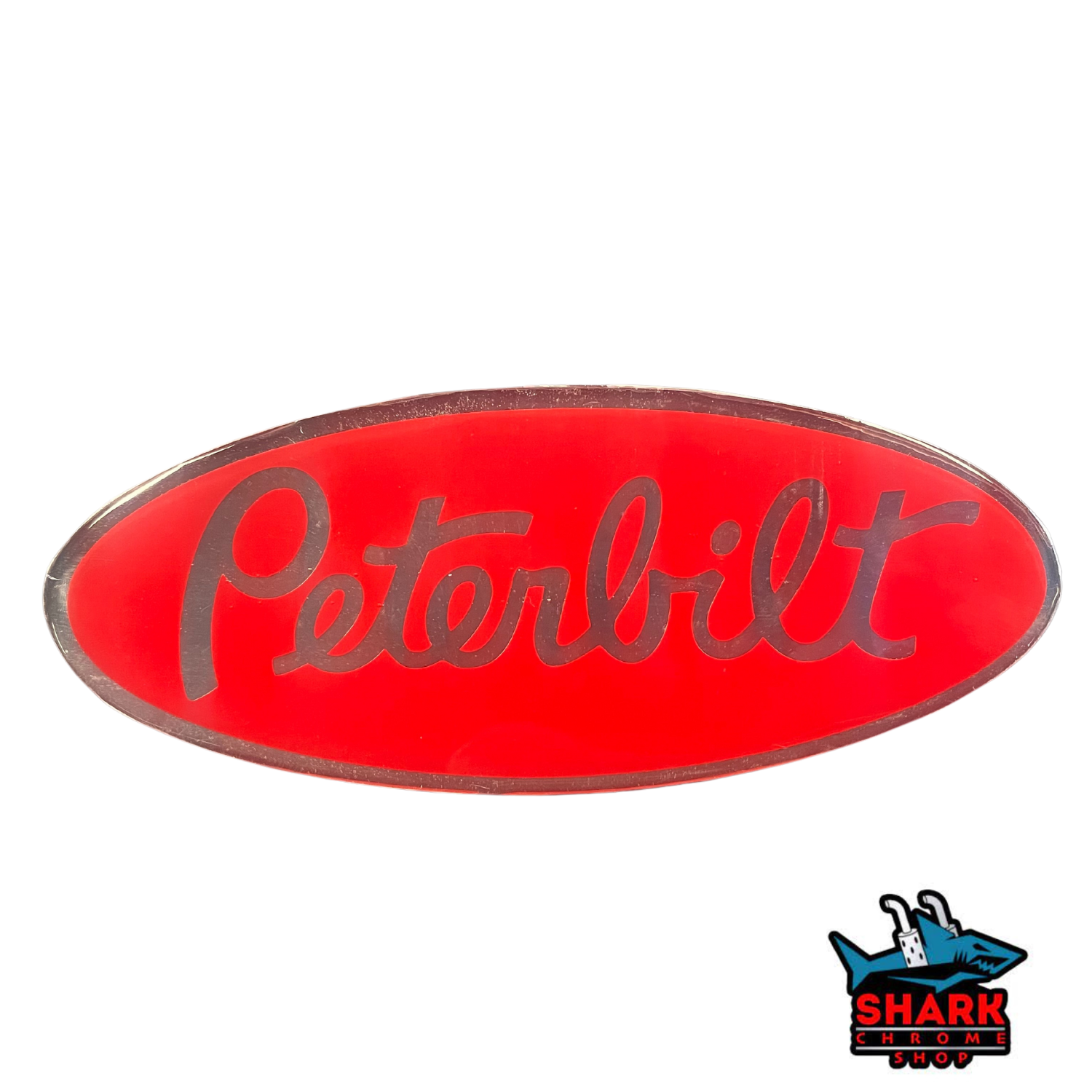Red/Chrome Peterbilt Decal Emblem Badge - Replacement Sticker For Trucks, Hood, Or Side