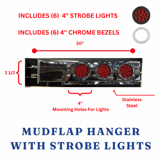 30" S Steel Mud Flap Hanger Spring Loaded with LED Tail Light 2 1/2 Bolt Pattern With Lights