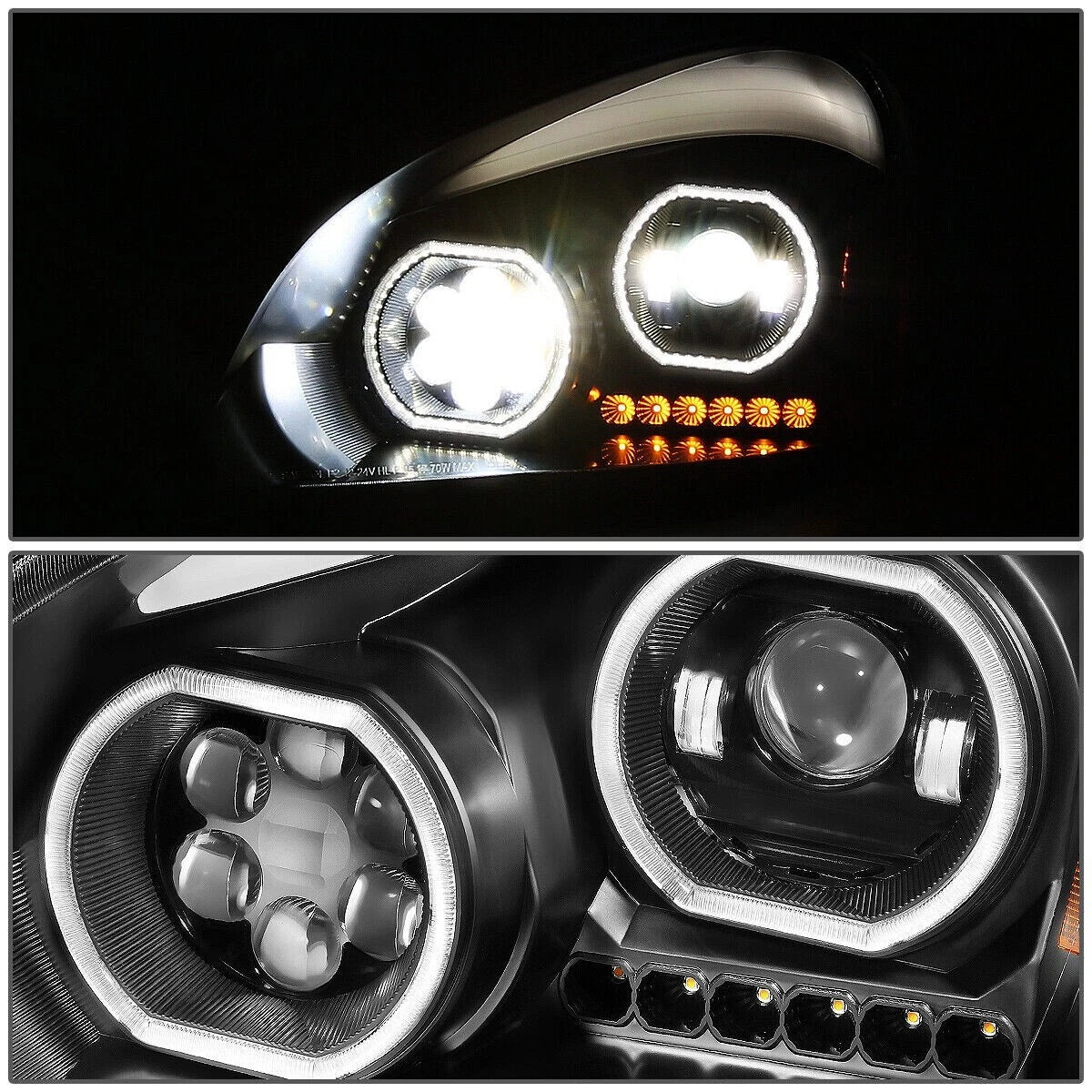Projection Headlight with dual halo rings for Freightliner Cascadia 2008-2017 (Available in Chrome or Black)