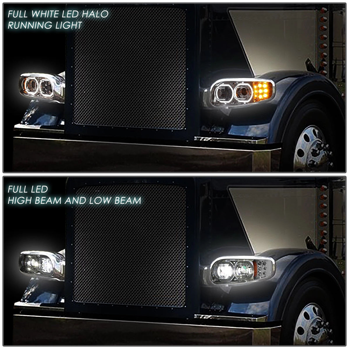 Peterbilt 388/389 Full LED Headlight Available in Black or Chrome