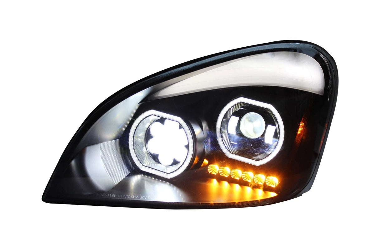 Projection Headlight with dual halo rings for Freightliner Cascadia 2008-2017 (Available in Chrome or Black)