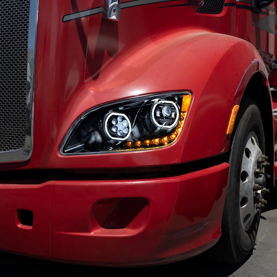 579 LED Headlight for Peterbilt 579 2013-2021, Black Housing