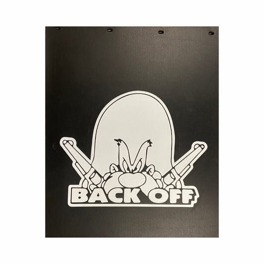 Mud Flap with "Back Off" Design in White