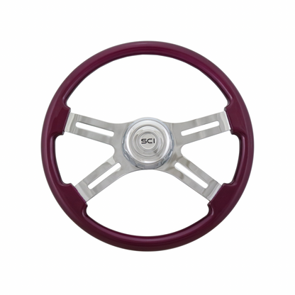 18" Purple 4-Spoke Steering Wheel with Slot Cut Outs - 3 Bolt Pattern *FINAL SALE ITEM*