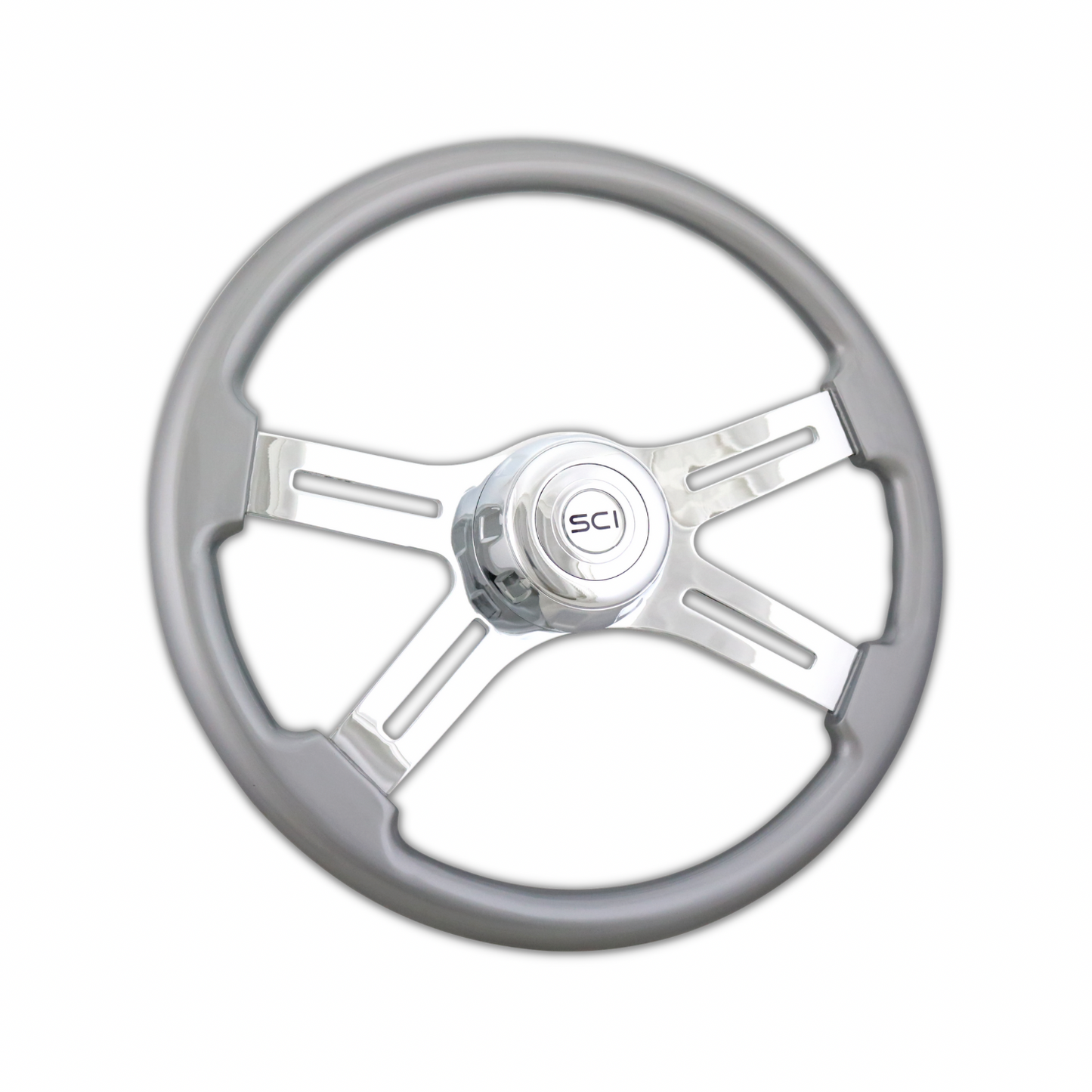 18" Classic Silver 4-Spoke Steering Wheel with Slot Cut Outs - 3 Bolt Pattern *FINAL SALE ITEM*