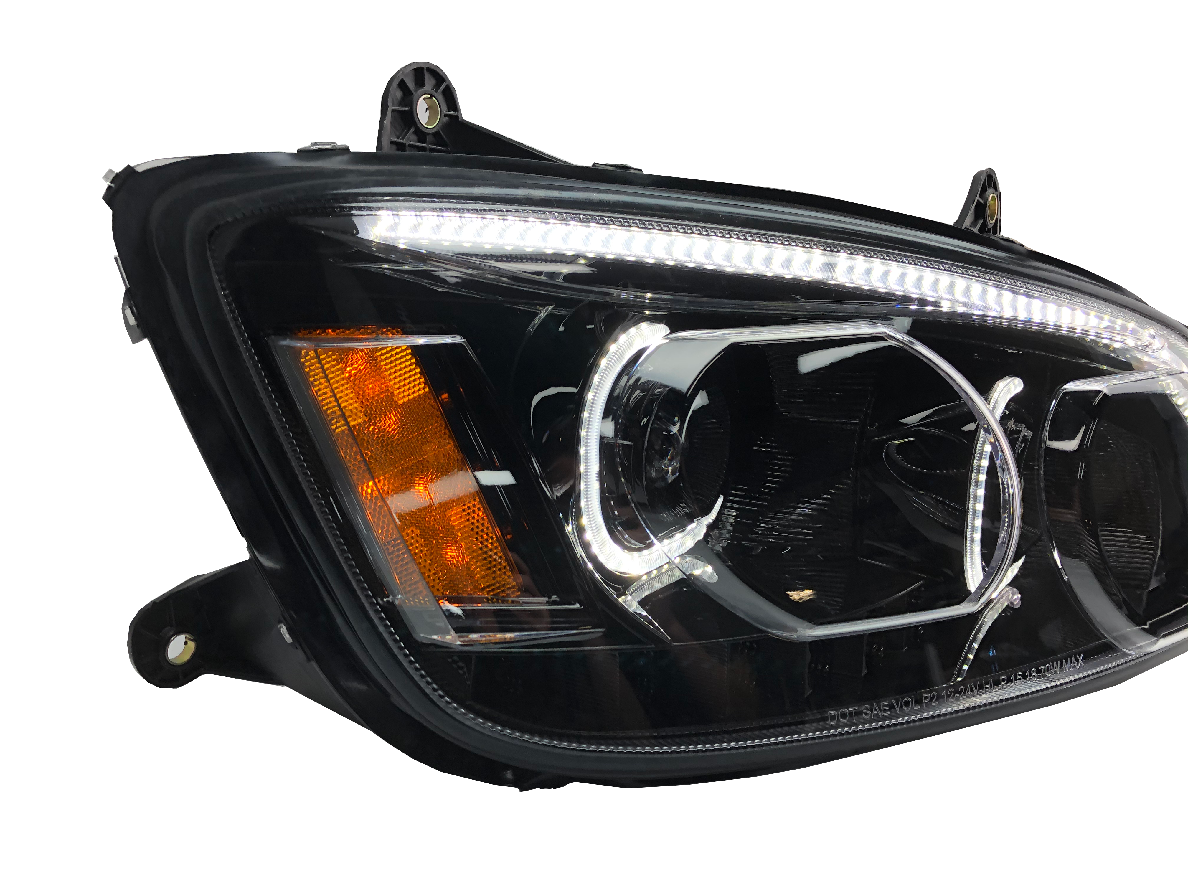 Kenworth T660 Headlights Pair – LED Bar Projector, Black Housing, DOT/SAE (2008-2016)