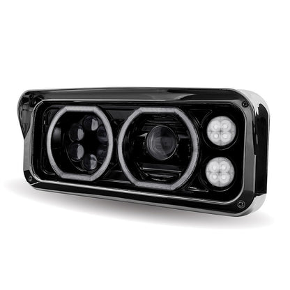 Rectangular Halo LED Projector Headlight Assembly - Black (Passenger Side)